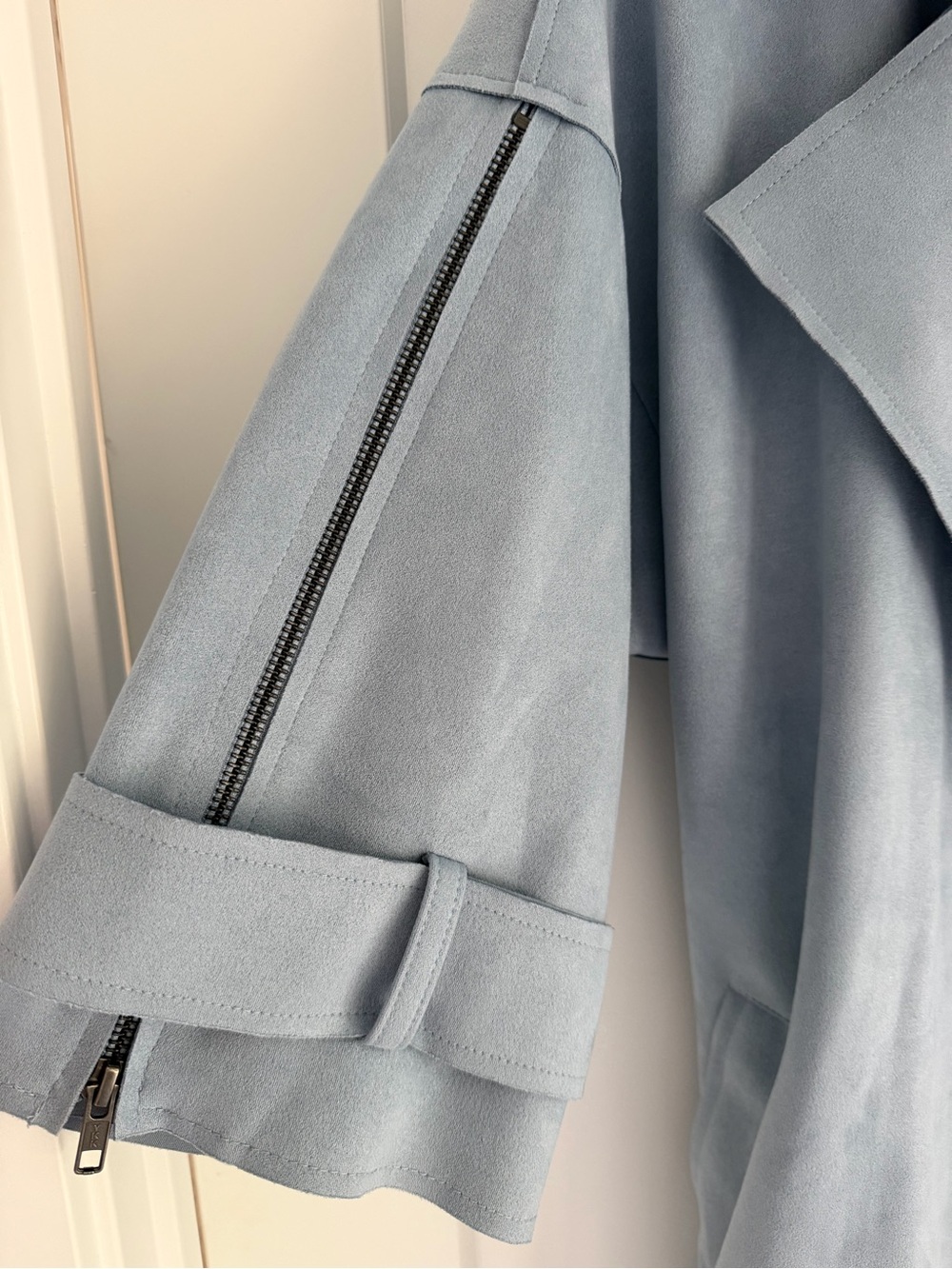 Faux Suede Car Coat - Blue - Picture 4 of 7